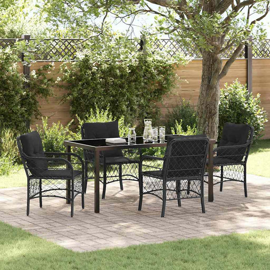 Set da Pranzo per Giardino con cuscino 5 pcs Nero Poly Rattan - homemem39