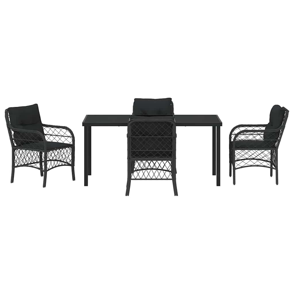 Set da Pranzo per Giardino con cuscino 5 pcs Nero Poly Rattan - homemem39