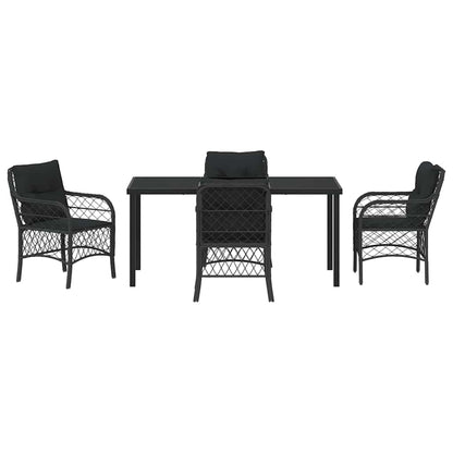 Set da Pranzo per Giardino con cuscino 5 pcs Nero Poly Rattan - homemem39