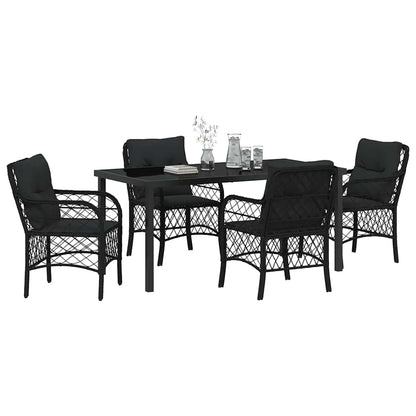 Set da Pranzo per Giardino con cuscino 5 pcs Nero Poly Rattan - homemem39
