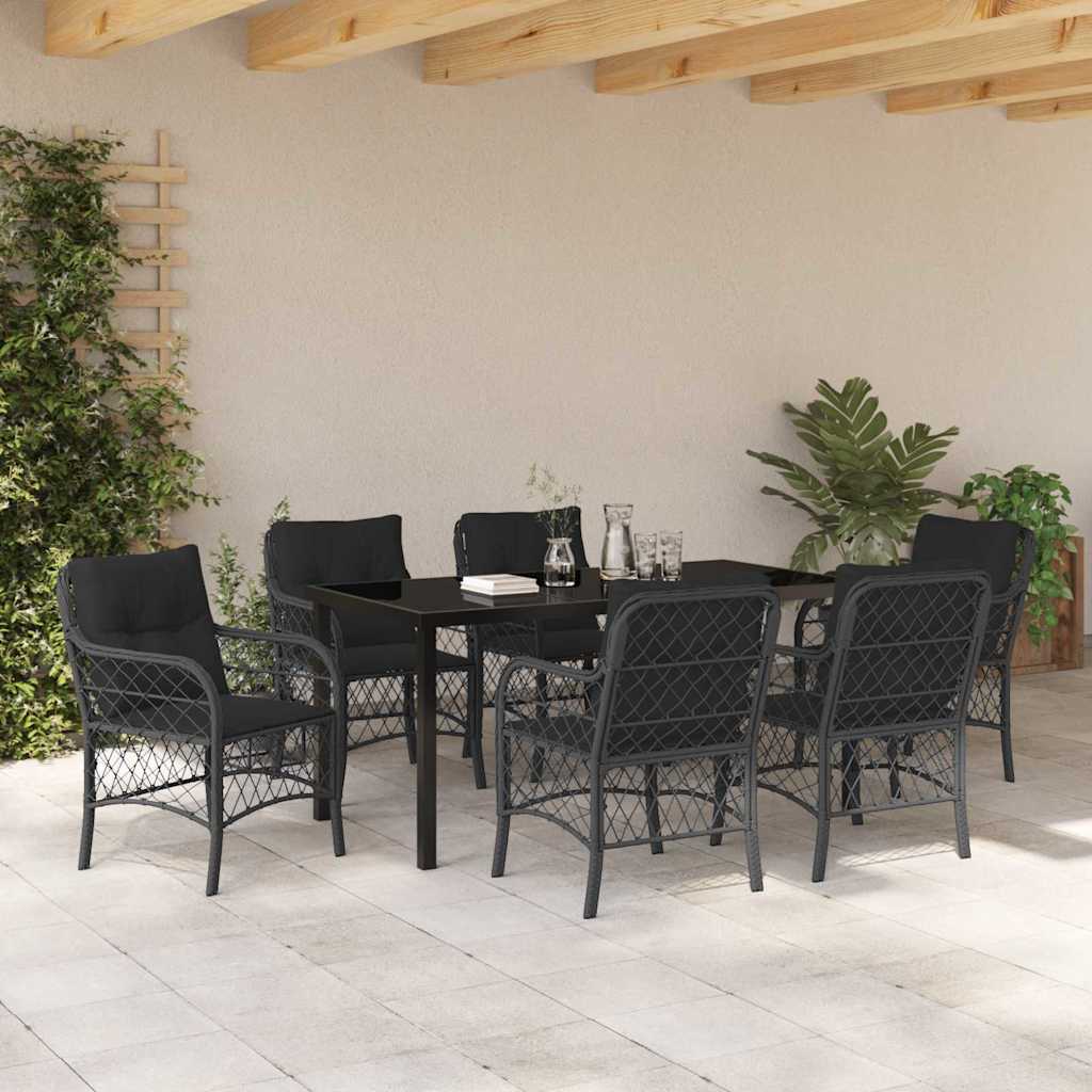 Set da Pranzo per Giardino con cuscino 7 pcs Nero Poly Rattan - homemem39