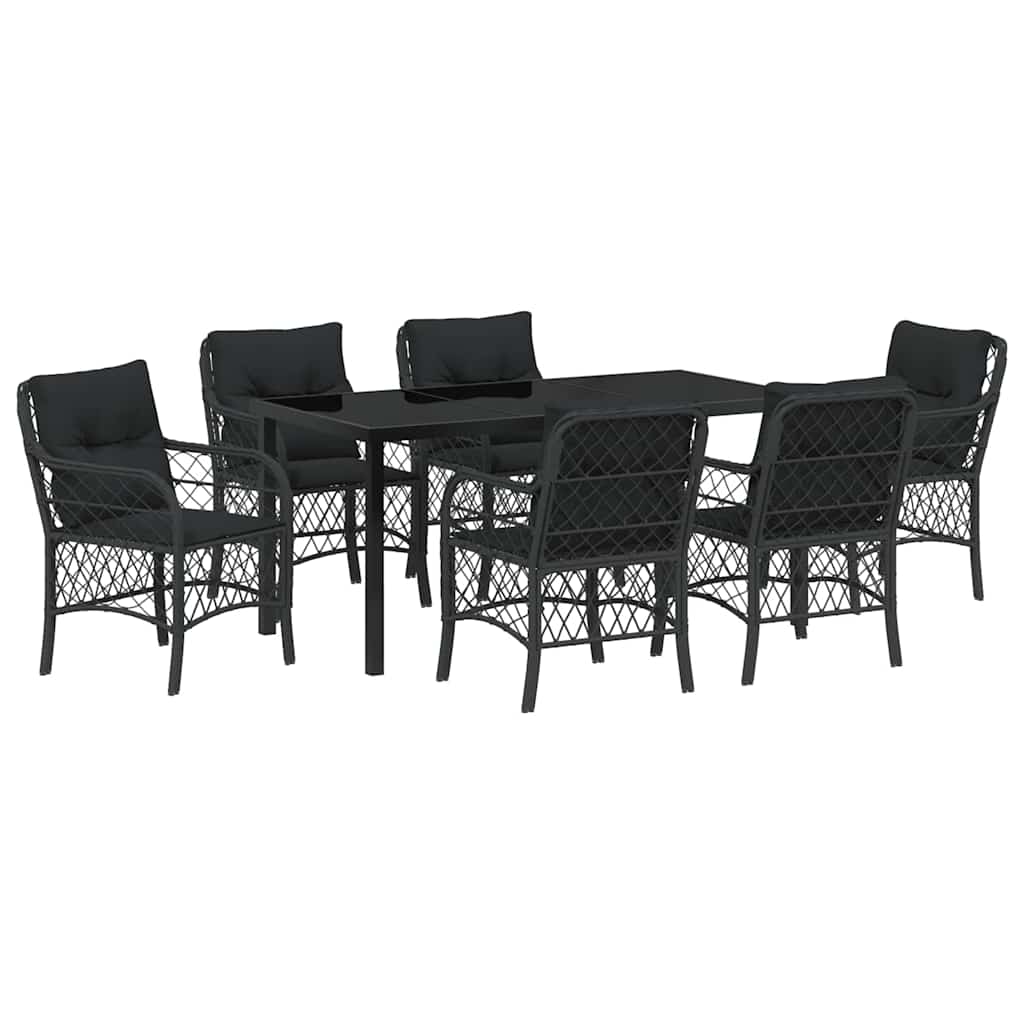 Set da Pranzo per Giardino con cuscino 7 pcs Nero Poly Rattan - homemem39