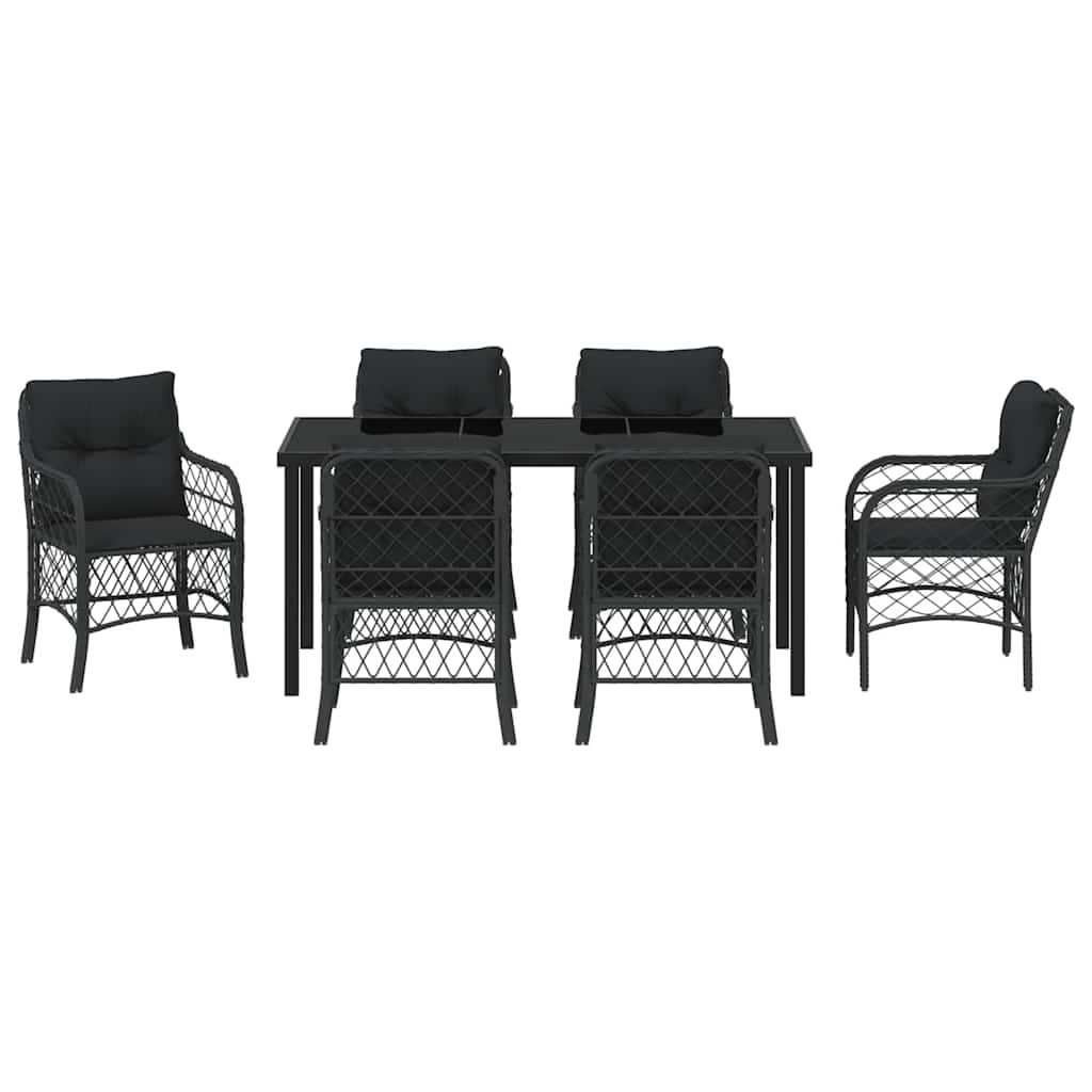 Set da Pranzo per Giardino con cuscino 7 pcs Nero Poly Rattan - homemem39