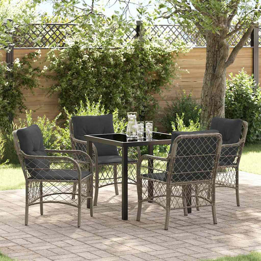 Set da Pranzo per Giardino con cuscino 5 pcs Grigio Poly Rattan - homemem39