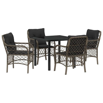 Set da Pranzo per Giardino con cuscino 5 pcs Grigio Poly Rattan - homemem39