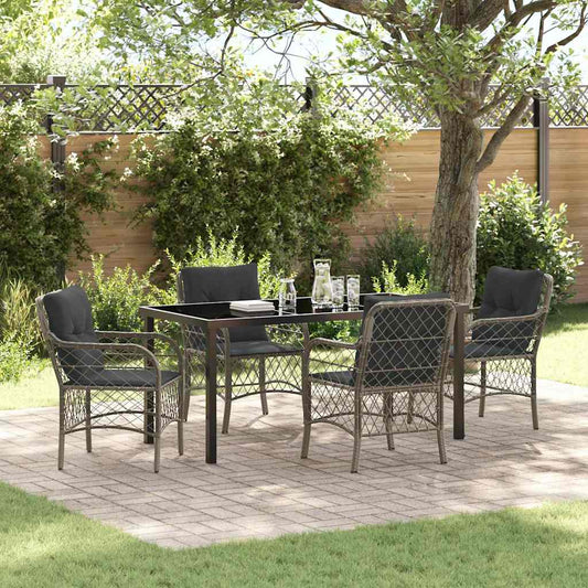 Set da Pranzo per Giardino con cuscino 5 pcs Grigio Poly Rattan - homemem39