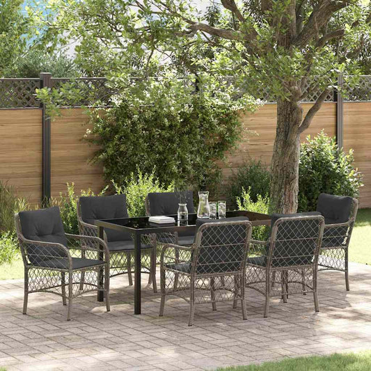 Set da Pranzo per Giardino con cuscino 7 pcs Grigio Poly Rattan - homemem39