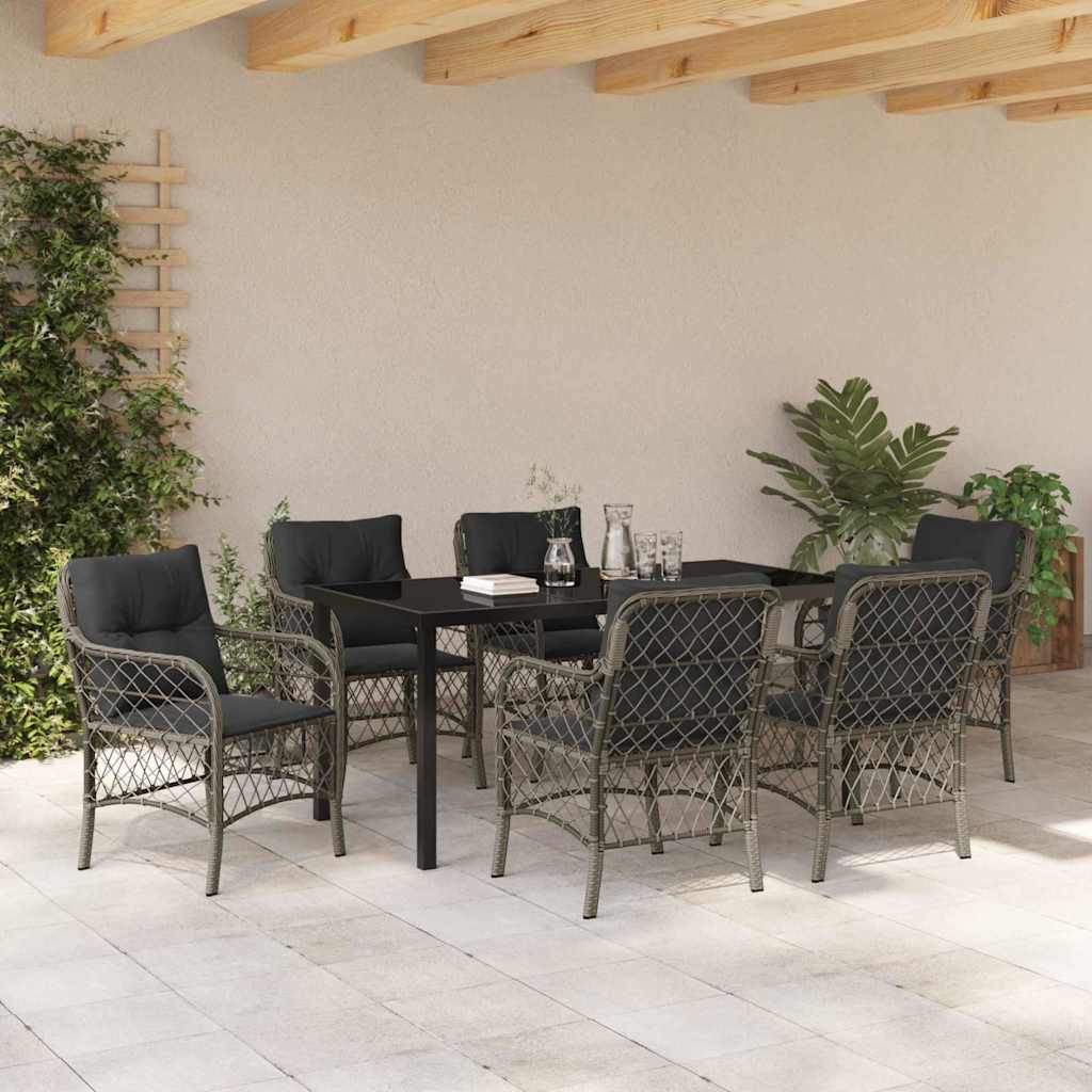 Set da Pranzo per Giardino con cuscino 7 pcs Grigio Poly Rattan - homemem39