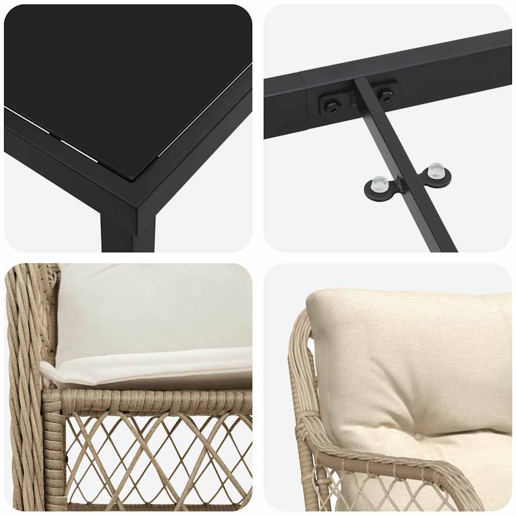 Set da Pranzo per Giardino con cuscino 3 pcs Beige Poly Rattan - homemem39