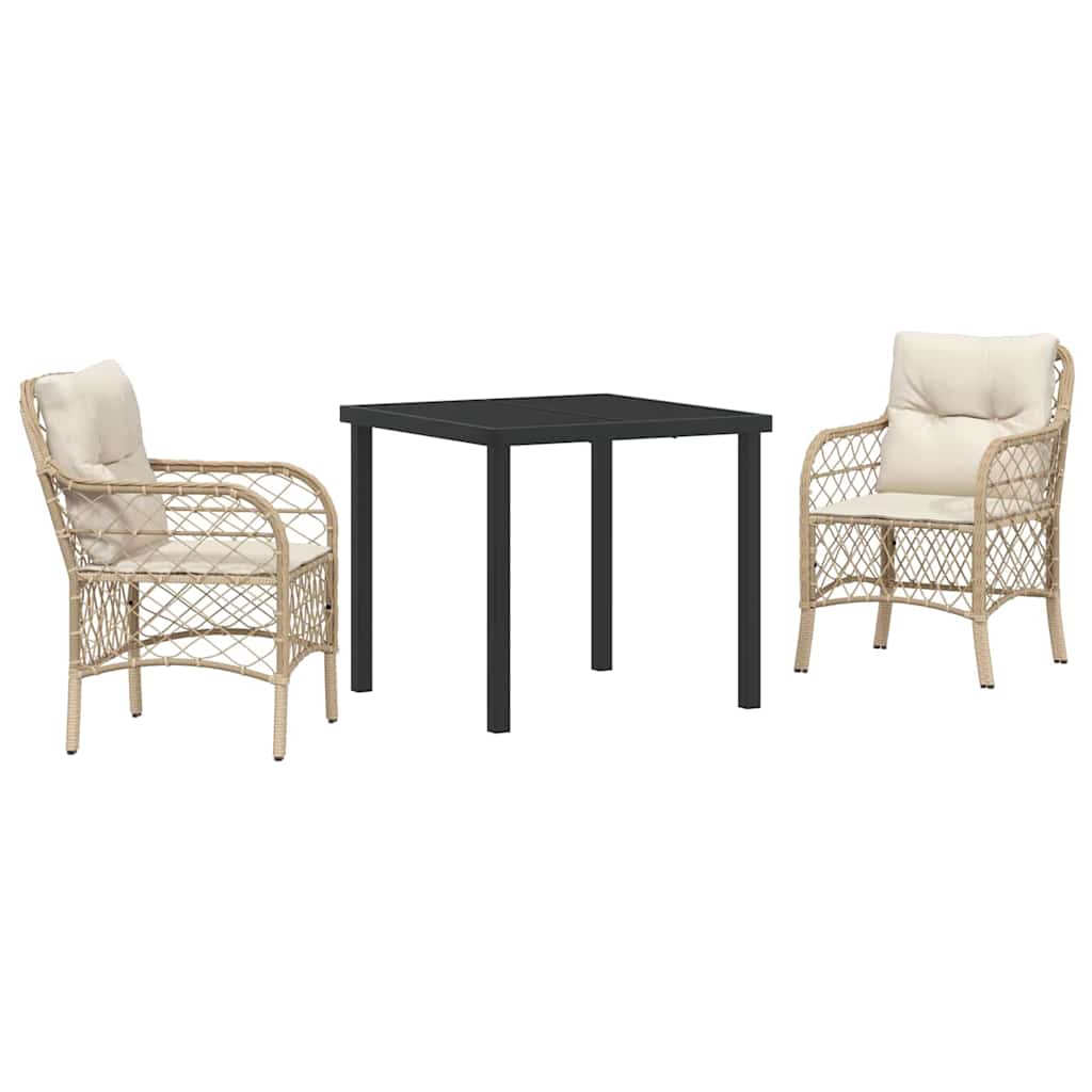 Set da Pranzo per Giardino con cuscino 3 pcs Beige Poly Rattan - homemem39