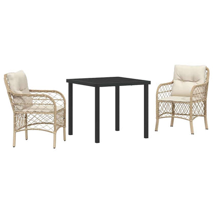 Set da Pranzo per Giardino con cuscino 3 pcs Beige Poly Rattan - homemem39