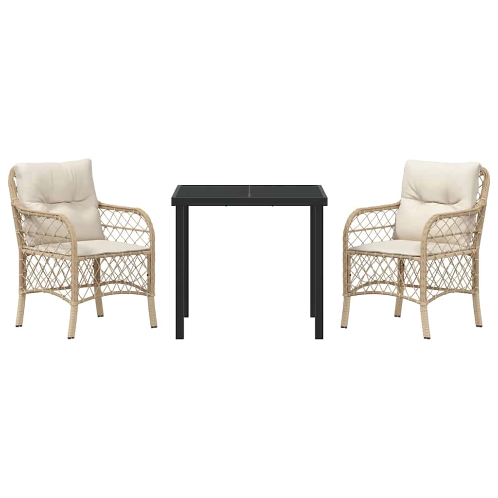 Set da Pranzo per Giardino con cuscino 3 pcs Beige Poly Rattan - homemem39