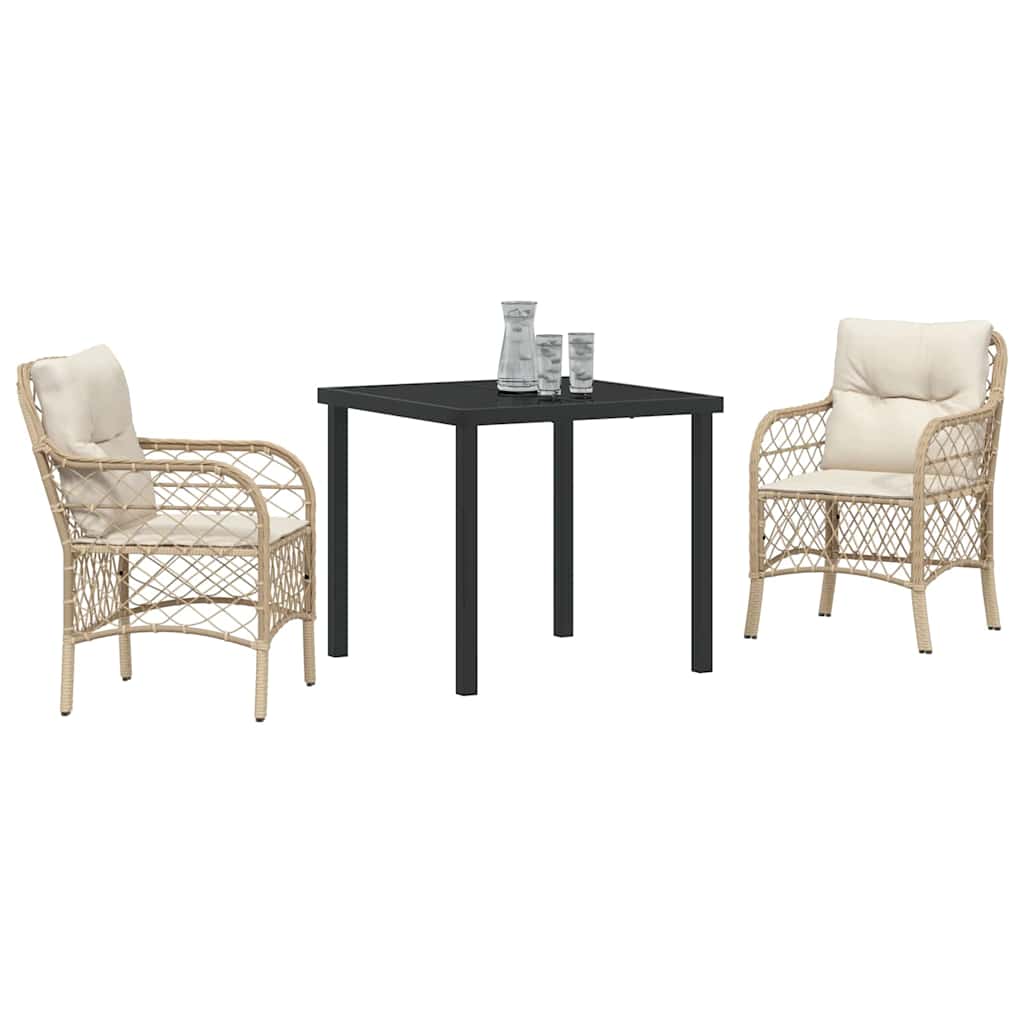 Set da Pranzo per Giardino con cuscino 3 pcs Beige Poly Rattan - homemem39