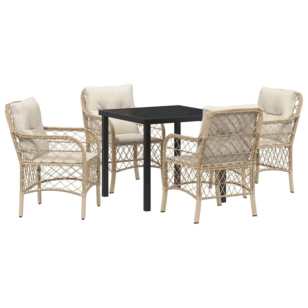 Set da Pranzo per Giardino con cuscino 5 pcs Beige Poly Rattan - homemem39