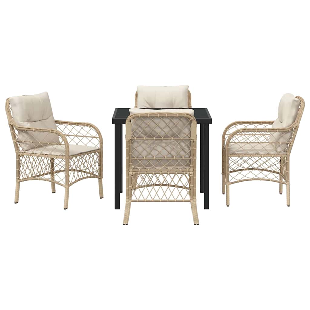 Set da Pranzo per Giardino con cuscino 5 pcs Beige Poly Rattan - homemem39