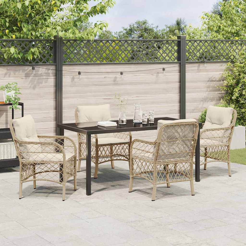 Set da Pranzo per Giardino con cuscino 5 pcs Beige Poly Rattan - homemem39