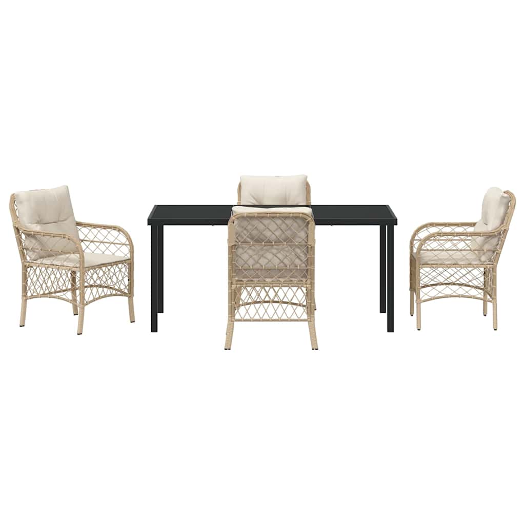 Set da Pranzo per Giardino con cuscino 5 pcs Beige Poly Rattan - homemem39