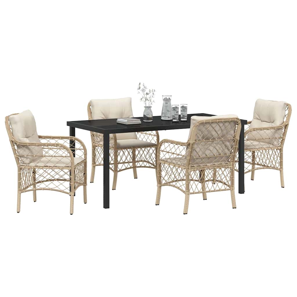 Set da Pranzo per Giardino con cuscino 5 pcs Beige Poly Rattan - homemem39