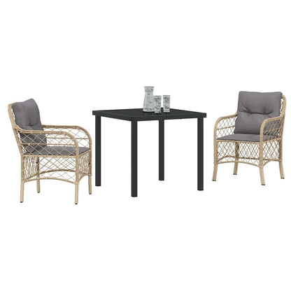 Set da Pranzo per Giardino con cuscino 3 pcs Beige Poly Rattan - homemem39