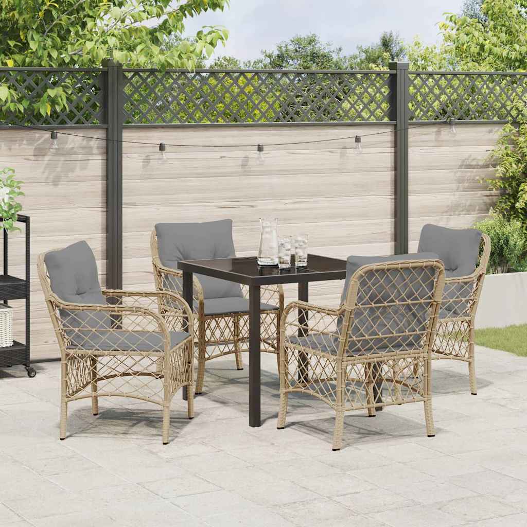 Set da Pranzo per Giardino con cuscino 5 pcs Beige Poly Rattan - homemem39