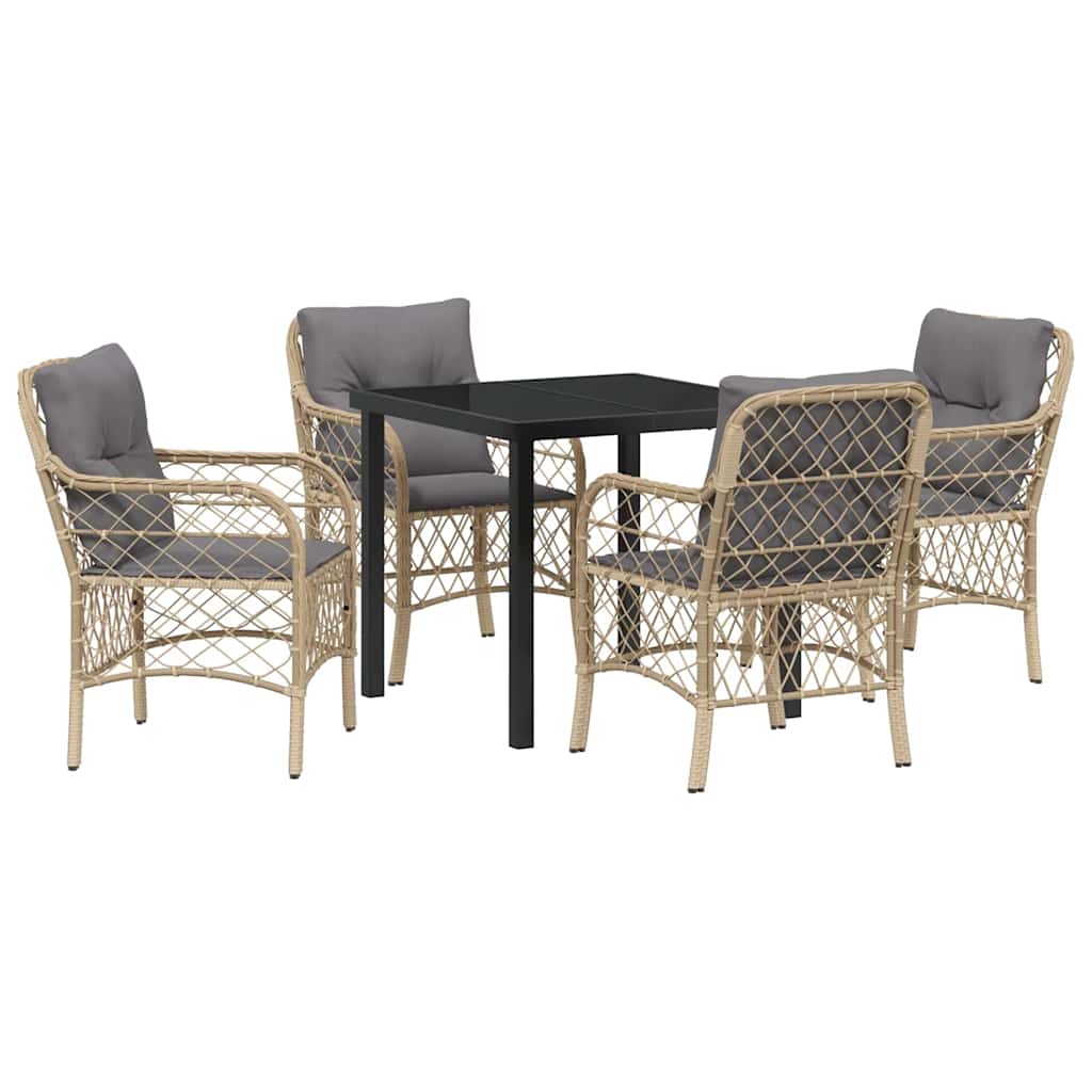 Set da Pranzo per Giardino con cuscino 5 pcs Beige Poly Rattan - homemem39