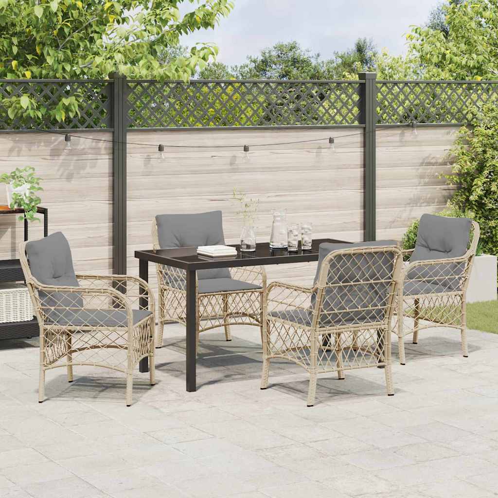 Set da Pranzo per Giardino con cuscino 5 pcs Beige Poly Rattan - homemem39