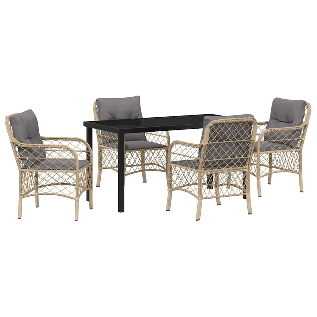 Set da Pranzo per Giardino con cuscino 5 pcs Beige Poly Rattan - homemem39