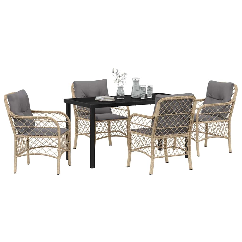 Set da Pranzo per Giardino con cuscino 5 pcs Beige Poly Rattan - homemem39