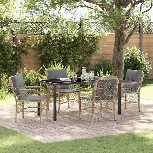 Set da Pranzo per Giardino con cuscino 5 pcs Beige Poly Rattan - homemem39