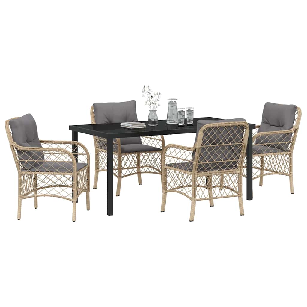 Set da Pranzo per Giardino con cuscino 5 pcs Beige Poly Rattan - homemem39