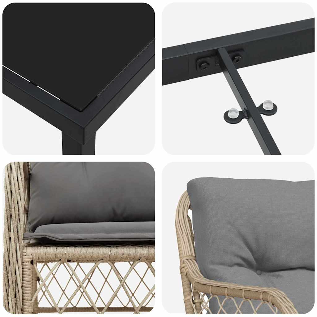 Set da Pranzo per Giardino con cuscino 7 pcs Beige Poly Rattan - homemem39