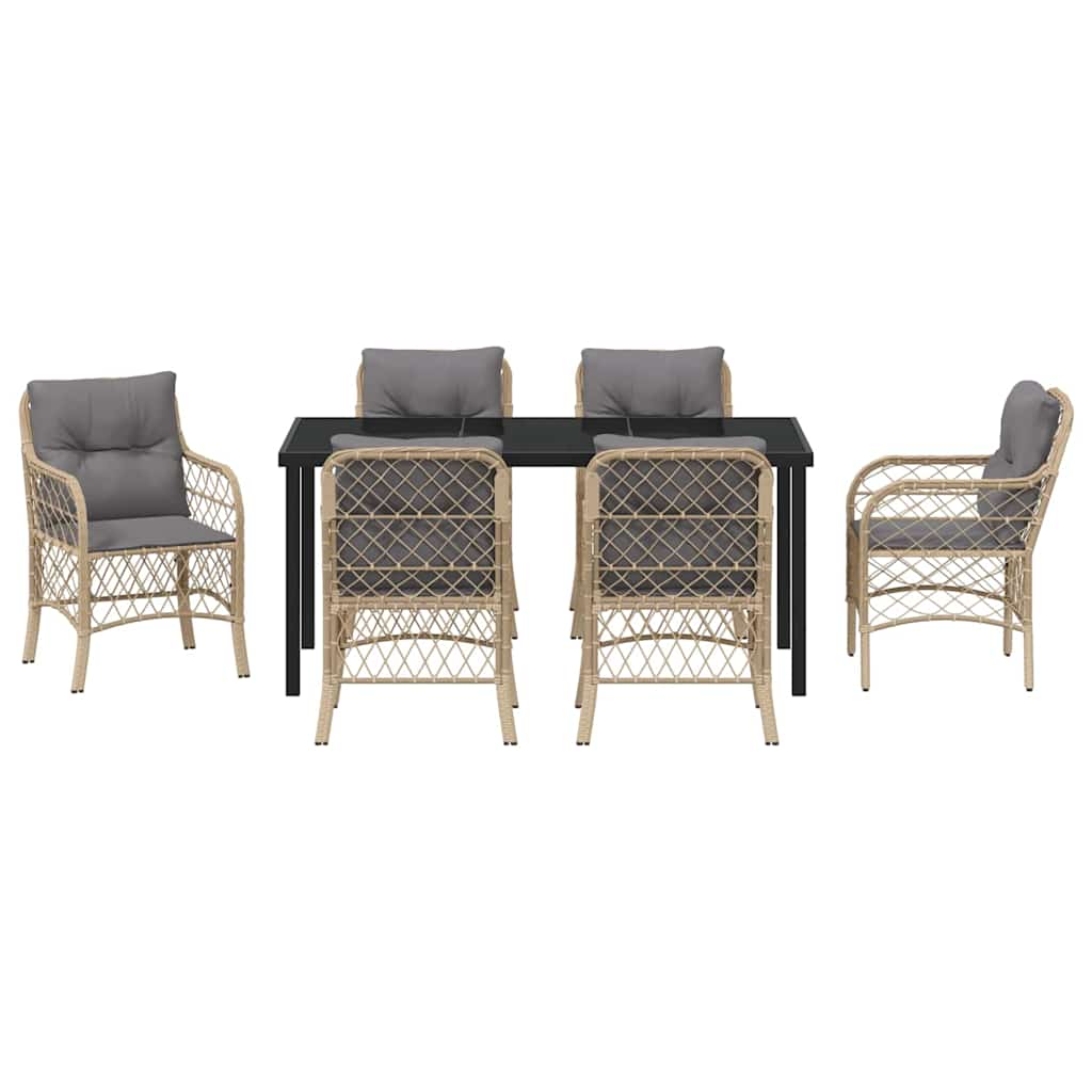 Set da Pranzo per Giardino con cuscino 7 pcs Beige Poly Rattan - homemem39