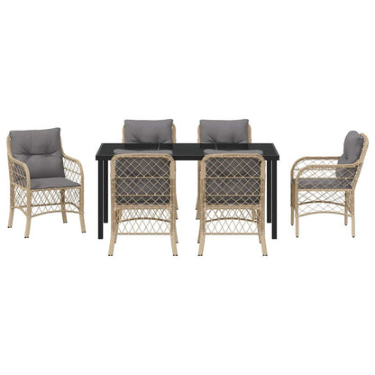 Set da Pranzo per Giardino con cuscino 7 pcs Beige Poly Rattan - homemem39