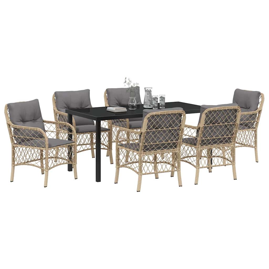 Set da Pranzo per Giardino con cuscino 7 pcs Beige Poly Rattan - homemem39