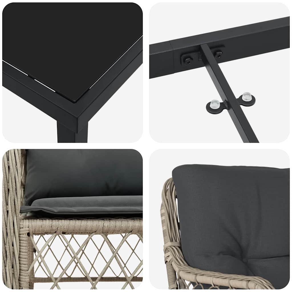 Set da Pranzo per Giardino 3 pcs Grigio chiaro Poly Rattan - homemem39