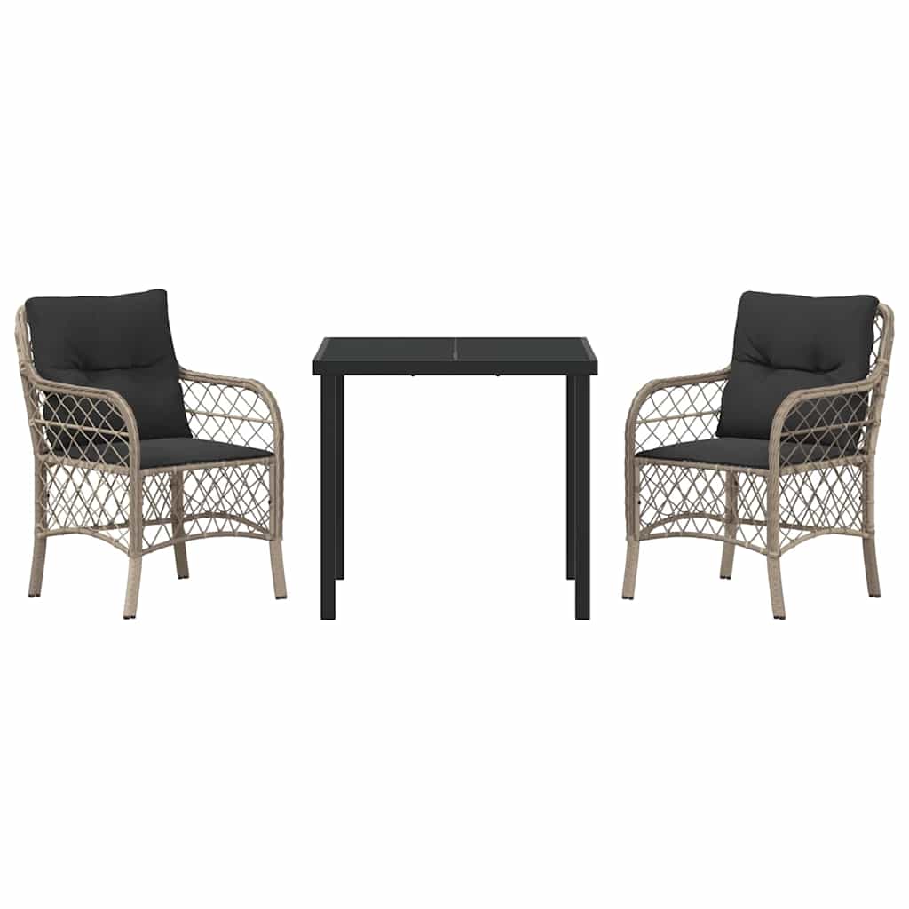 Set da Pranzo per Giardino 3 pcs Grigio chiaro Poly Rattan - homemem39