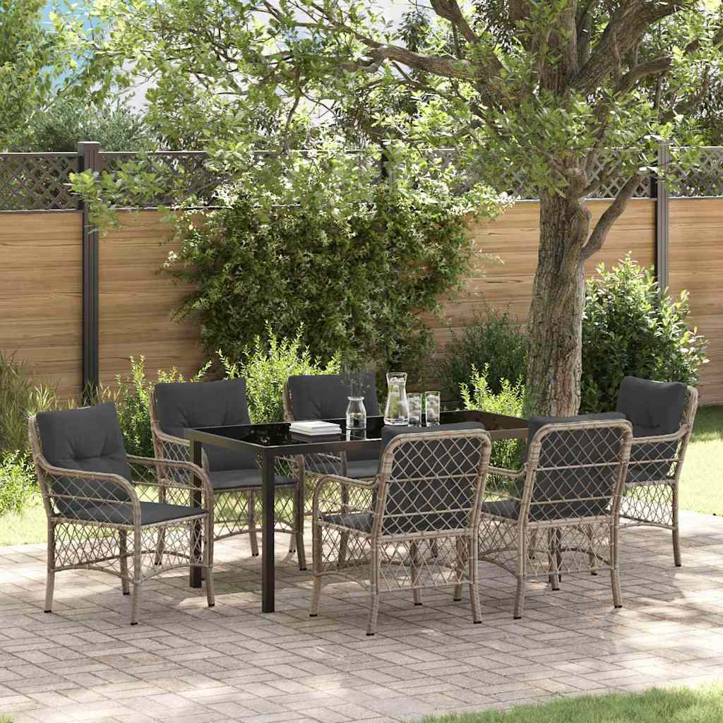 Set da Pranzo per Giardino 7 pcs Grigio chiaro Poly Rattan - homemem39