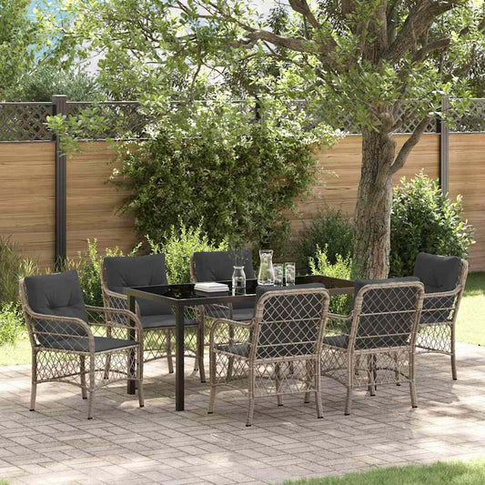 Set da Pranzo per Giardino 7 pcs Grigio chiaro Poly Rattan - homemem39