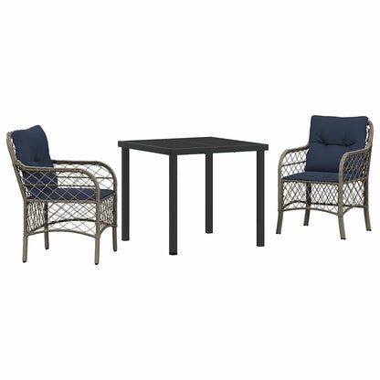 Set da Pranzo per Giardino 3 pcs Grigio e Nero Rattan | homemem39