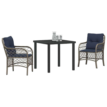 Set da Pranzo per Giardino 3 pcs Grigio e Nero Rattan | homemem39
