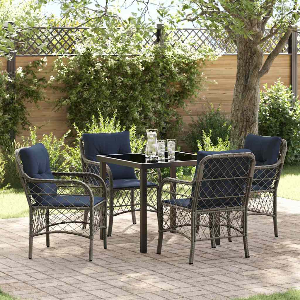 Set da Pranzo per Giardino 5 pcs Grigio e Nero Rattan | homemem39