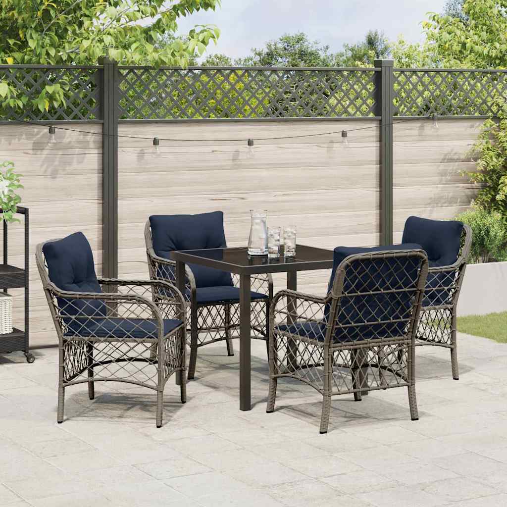 Set da Pranzo per Giardino 5 pcs Grigio e Nero Rattan | homemem39