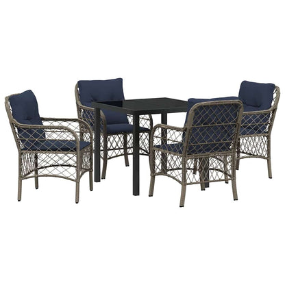 Set da Pranzo per Giardino 5 pcs Grigio e Nero Rattan | homemem39