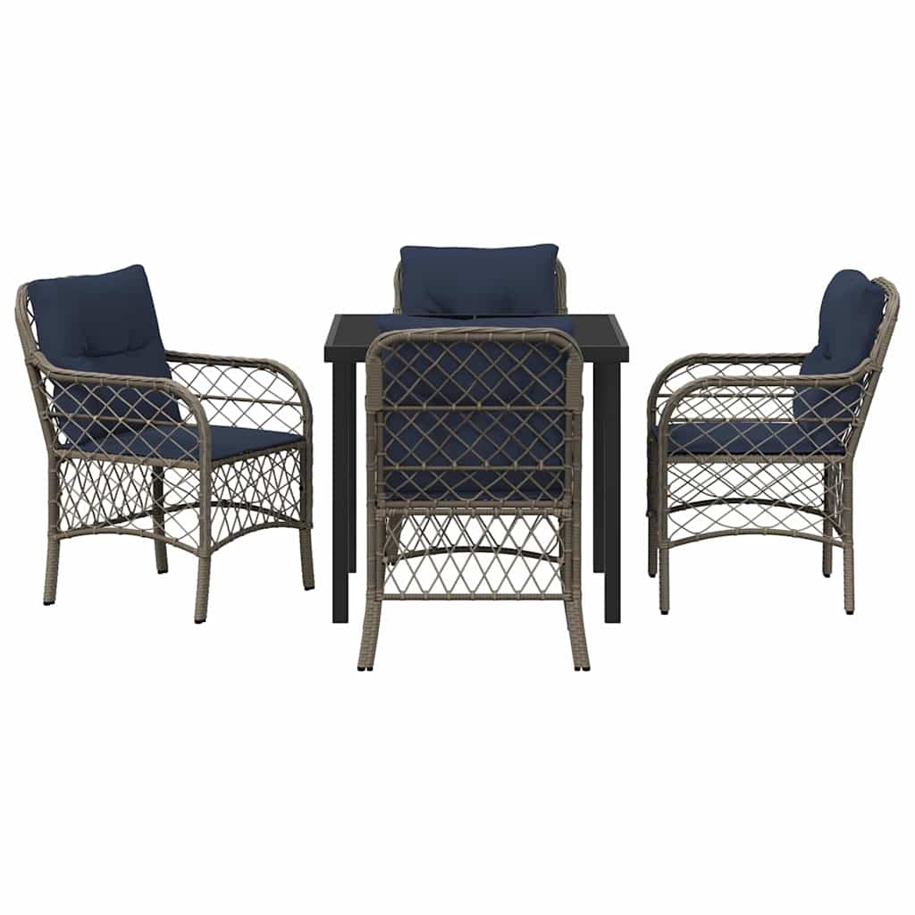 Set da Pranzo per Giardino 5 pcs Grigio e Nero Rattan | homemem39