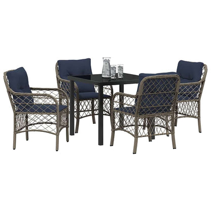 Set da Pranzo per Giardino 5 pcs Grigio e Nero Rattan | homemem39