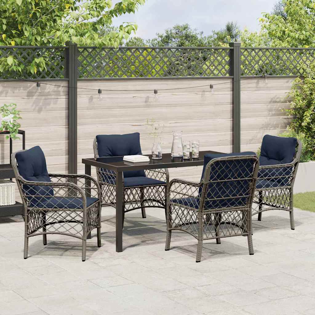 Set da Pranzo per Giardino 5 pcs Grigio e Nero Rattan | homemem39