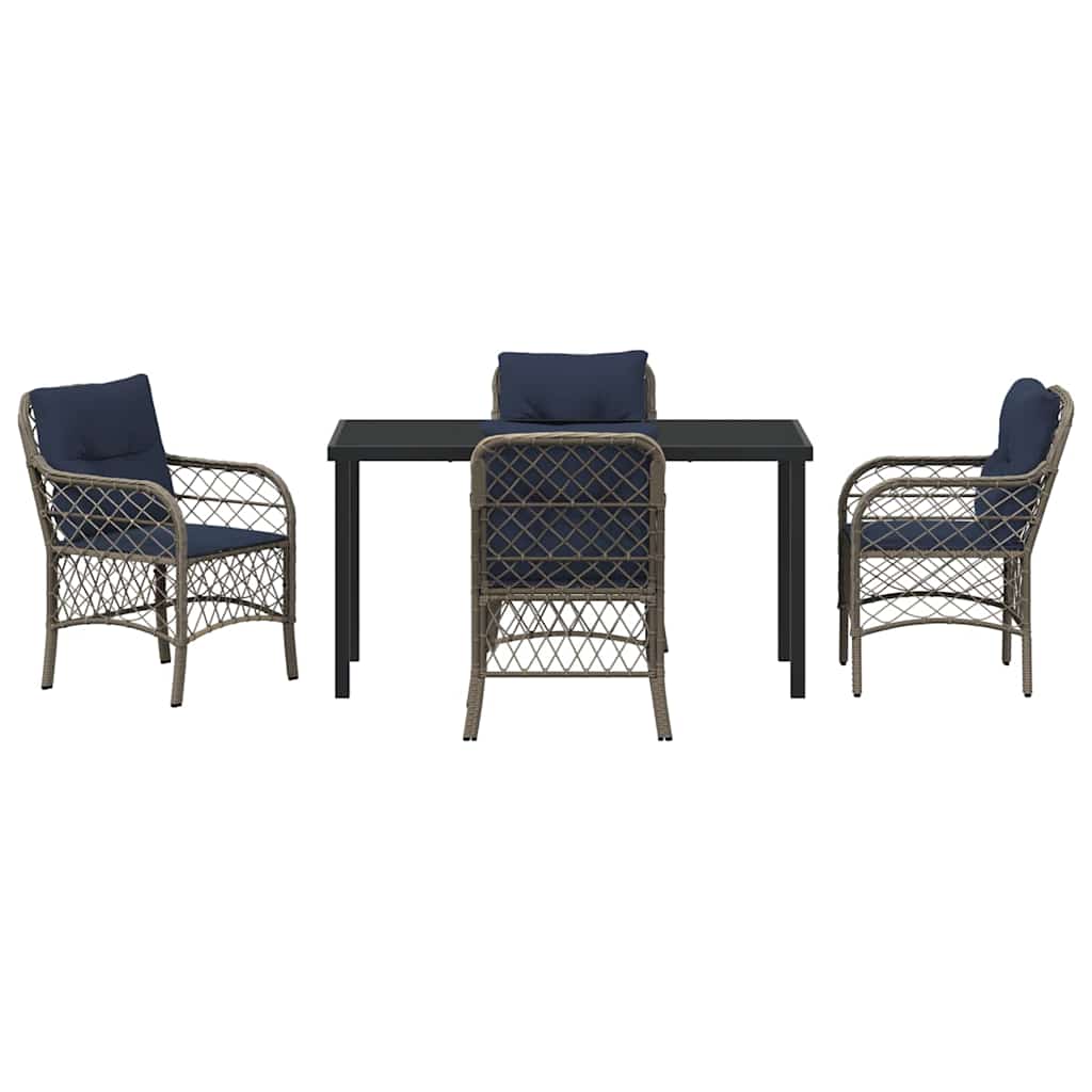 Set da Pranzo per Giardino 5 pcs Grigio e Nero Rattan | homemem39
