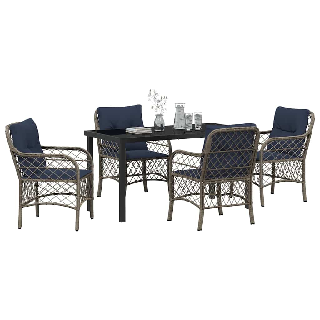 Set da Pranzo per Giardino 5 pcs Grigio e Nero Rattan | homemem39