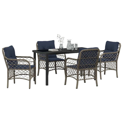 Set da Pranzo per Giardino 5 pcs Grigio e Nero Rattan | homemem39