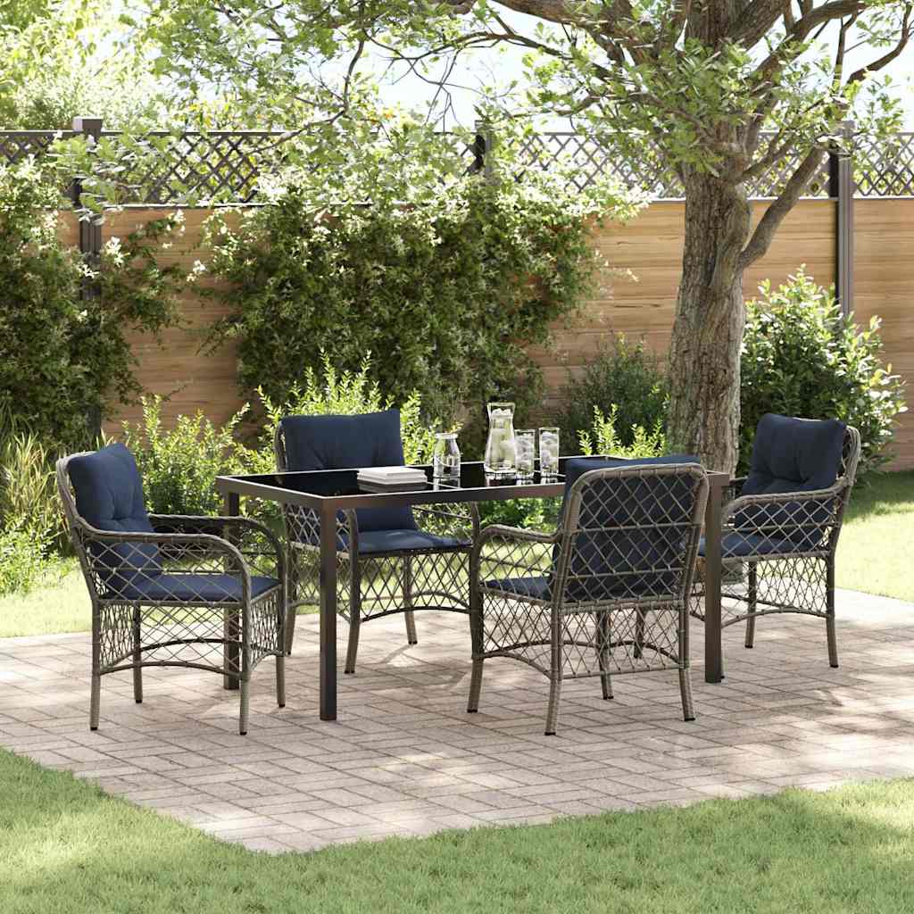 Set da Pranzo per Giardino 5 pcs Grigio e Nero Rattan | homemem39
